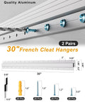 Installation tools and diagram for Beefy Heavy Duty 30 Inch Aluminum French Cleat Set 2 Pairs Interlocking Z Clips Bar Hangers