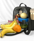 Ultimate Kickass Insulated Lunch Bag For Guys And Gals Featuring Hella Tough Leak Proof Peva Lining Heavy Duty Cooler Tote With Adjustable Shoulder Strap For Grabbing Daily Meals On The Move filled with fruits and a water bottle.