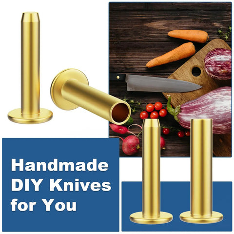 Brass Knife Making Handy Handle Pins Five Sixteenth Inch Head Five Eighth Inch Shaft Rivets For Cutlery 12 Sets on display.