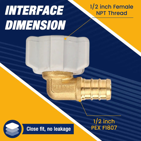 Ten Piece PEX Fittings Kit One Half Inch Female NPT Swivel Adapters, Ninety Degree Elbows, Barbed Crimp, Lead Free Brass, ASTM F1807 And NSF Certified, Leak-Proof Design For PEX Tubing, 1/2 inch elbow