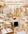 Gold Marble Desk Accessory Set 13-Piece For Women, Cute Aesthetic Office Essentials Kit with stapler, tape dispenser, pen organizer