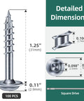 No 8 Pocket Hole Screws One And One Quarter Inch Pack Of 100 Self Tapping Square Drive Wood Screws With Drill Bit, dimensions