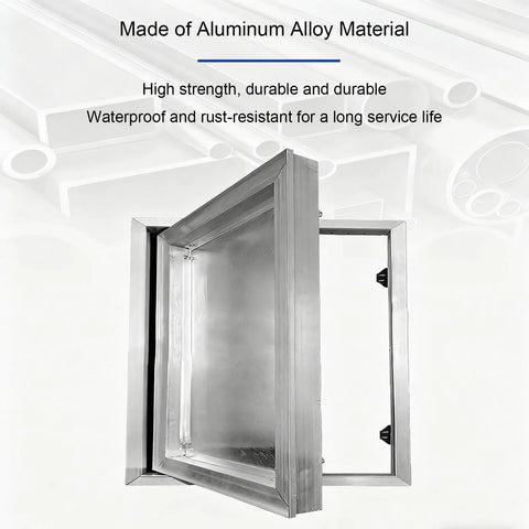 Solid As A Rock Drywall Access Panel 15 By 23 Inches Magnetic Push Latch, aluminum alloy with open view for easy access.