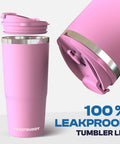 Slick 30 Oz Double Wall Insulated Tumbler Locks Temperature On Coffee Or Soda All Damn Day Long Baby Blue Stainless Steel Mug With Secure Lid, including leakproof lid.