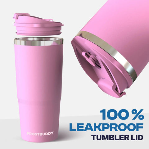 Slick 30 Oz Double Wall Insulated Tumbler Locks Temperature On Coffee Or Soda All Damn Day Long Baby Blue Stainless Steel Mug With Secure Lid, including leakproof lid.