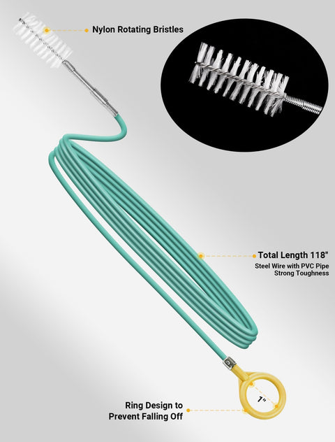 120 Inch Auto Sunroof Drain Cleaning Tool With Flexible Steel Wire PVC Tube Brush showing nylon bristles and ring design