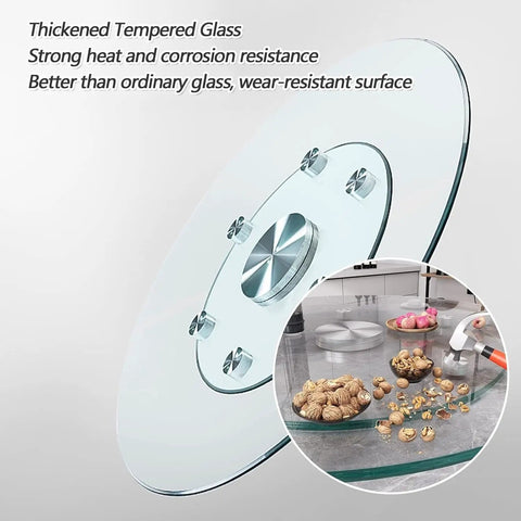 Massive 35 Inch Turntable Lazy Susan Tabletop Rotating Tray With Tempered Glass Display Plate, close-up of glass surface and bearing