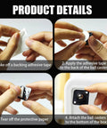 No Sweat Self Adhesive 360 Universal Swivel Mini Caster Wheels installation steps showing adhesive backing removal and application.