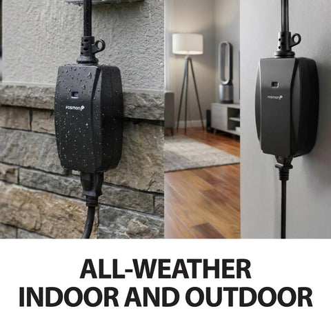 Weatherproof Outdoor Electrical Outlet Switch With Remote Control No Fuss Setup 3-Prong Plug-In ETL Listed Heavy Duty Outdoor Outlet Battery Included 1 Pack Lets You Turn Lights On Or Off From Indoors And Easy Pair Unpair