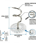 200 Piece Heavy Duty Transparent Plastic Spiral Bed Skirt Pins And Furniture Fabric Holders With Killer Grip showing a spiral metal hook and clear base.