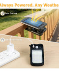 Clip On Solar Lights 4 Pack with 60 LED 500LM showing solar and USB-C charging on fence and wooden table