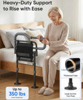 Foldable Bedside Rail For Seniors, non slip handle, adjustable, large suction feet, motion sensor night light, supports 350 lbs