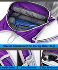 Internal compartment of 30L Hydration Ready Hiking Backpack For Men And Women, showing hydration reservoir and D-ring fasteners, black.