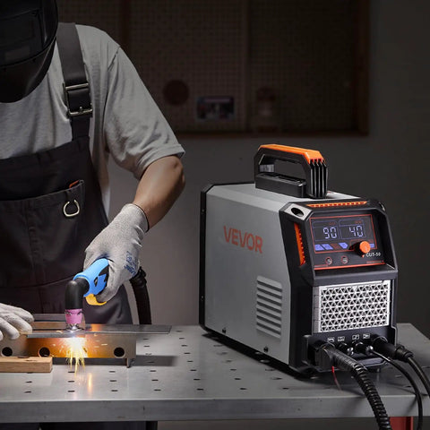 50A Non Touch Pilot Arc Plasma Cutter With Dual Voltage 110V 220V, Digital Display, IGBT Inverter in use cutting metal