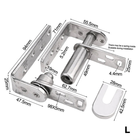 Large size stainless steel double swing door hinge for saloon doors, highlighting dimensions and durable construction, perfect for high traffic use.