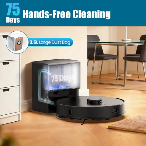 Self Emptying Robot Vacuum And Mop With 8000 Pa Suction LiDAR Mapping 75 Day Hands Free Capacity No Go Zones E10 Plus