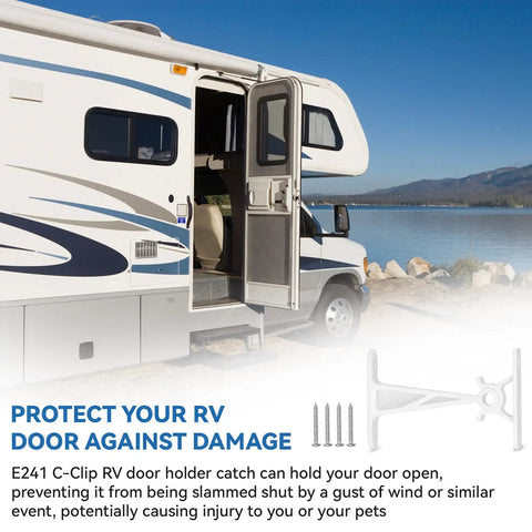 Heavy Duty RV Door Holder Clip Keeps Camper Entry Door Open In Windy Weather Wind Resistant 3 Inch White Door Catch