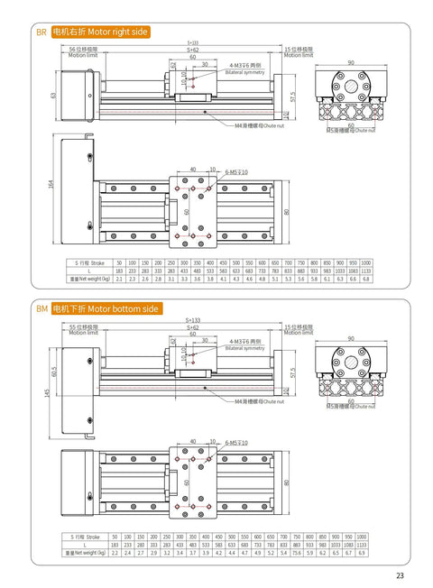 80mm Screw Slide Table With Dual Rails For CNC Motion, slick ball screw linear module drawing, motor right and bottom side