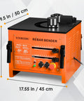 Yixbizhu 1700W Hydraulic Rebar Bender Machine For #2 To #8 Steel Bars showing dimensions and control panel layout.