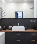 Bathroom vanity with 6-Pack Solid Brass Cabinet Pulls in Brushed Gold Finish, single hole, on modern furniture