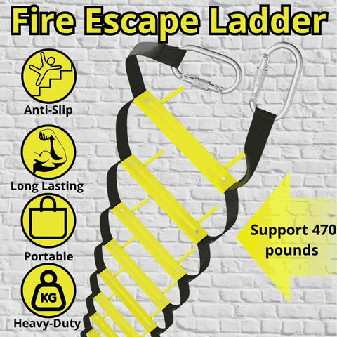 Image showing 13 Ft Rope Emergency Ladder For Two Story Homes Foldable Portable Balcony Escape With Gentle Rung Design.