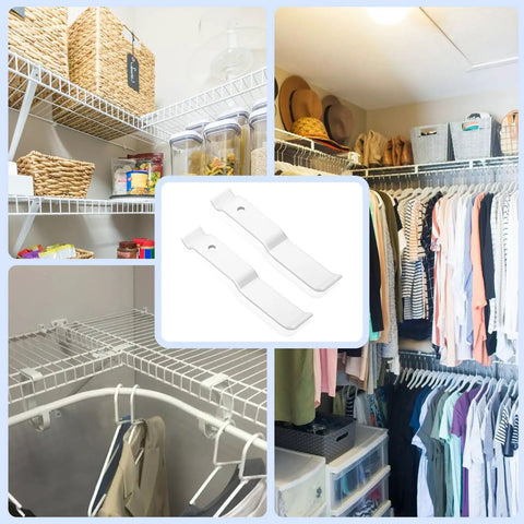 White Epoxy Coated Steel Corner Support Brackets For Ventilated Wire Shelving Top Shelf Rust Resistant Hardware Heavy Duty Boss Build Four Pack in closet setup.