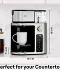 10 Cup Drip Coffee Maker With Hot And Cold Multi Serve Brewer on kitchen counter, stainless steel design with digital display.