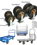 Heavy Duty Swivel Caster Wheels With Top Plate For Furniture And Workbenches next to trolleys and carts on a white background