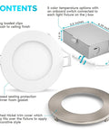 Ultra Thin 4 Inch LED Recessed Light with J Box, 10W Dimmable Wafer Lights, 750 Lumens, Brushed Nickel Finish components