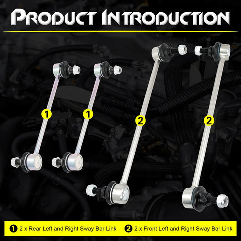 4Pcs Front And Rear Stabilizer Sway Bar End Link Kit with labeled components, fits Toyota Avalon, Camry, Solara, Lexus RX300, ES300.