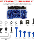 195 Piece Motorcycle Fairing Bolt Kit With M5 M6 Aluminum Screws And Hardware Grommets Nuts Washers Clips 5mm And 6mm Allen Wrenches Universal For Sport Dirt Bike Bodywork Windscreen Orange Gear showcasing bolts and tools.