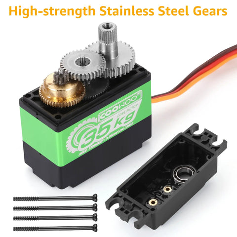 High Torque Coreless Servo With Metal Gear And Stainless Steel Gears 35Kg Torque Fast Steering 0.14 To 0.22 Seconds Per 60 Degrees