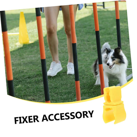 Dog navigating training poles with All Weather Game Ready Football Goal Connector Clips Durable Fixing Clips for Dog Training Rings.