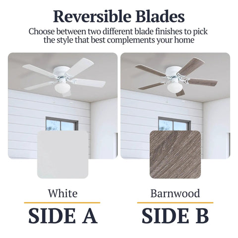 Alvina 42 Inch Ceiling Fan With Light and LED Kit showing reversible white and barnwood blades in a room
