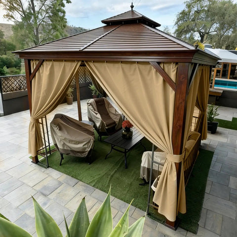 Deck Ready Privacy Curtains For 10 By 12 Foot Replacement Panels Waterproof Windproof With Four Zippered Sidewalls For Patio Canopy