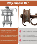 Comparison of galvanized steel two piece sliding gate rollers with double U bolts and a rusted single U-bolt roller.