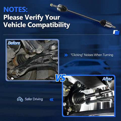 Comparison of front CV axle shaft installation before and after for Front CV Axle Shaft For Toyota Corolla 1993 To 2002 1.8L Celica ST 1990 To 1993 Manual Geo Prizm 1993 To 1997 Chevy Prizm 1998 To 2002 Replacement Joint Drive Shaft.