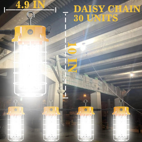 Beefed Up 100W LED Work Light With 15,000 Lumens, Replaces 400W HID HPS, 14.76 Ft Power Cord With US Plug, 5000K Cool White, Linkable Hanging Lights With Outlet And Hook For Indoor And Outdoor Use