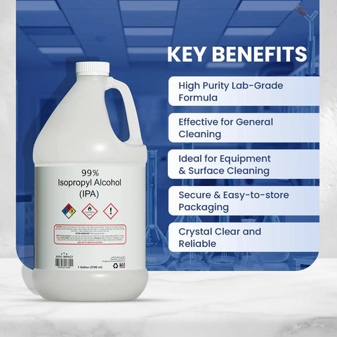 Ninety Nine Percent Isopropyl Alcohol For Home Office School And Lab Use 128 Fluid Ounces Made In USA Bulk Multi Purpose Cleaning And Disinfecting Solution That Gets The Job Done 1 gallon jug