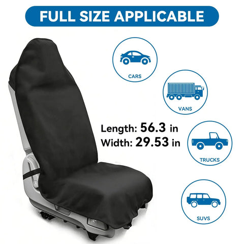 Waterproof Towel Car Seat Cover on front car seat, dimensions 56.3x29.53 inches, fits cars, vans, trucks, SUVs.