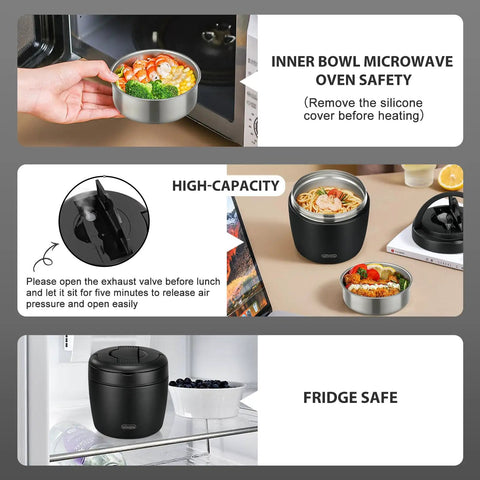 32 Oz Thermo Food Jar For Hot Meals Keeps Soup Warm For Hours Vacuum Insulated Stainless Steel Bento Box in microwave, on table, in fridge