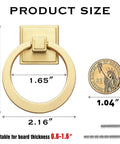 Diagram of Beefy 4 Pack 2-1/2 Inch Solid Cupboard Knobs Zinc Alloy Vintage Ring Cabinet Pulls Gold Round Dresser Drawer Knobs with dimensions