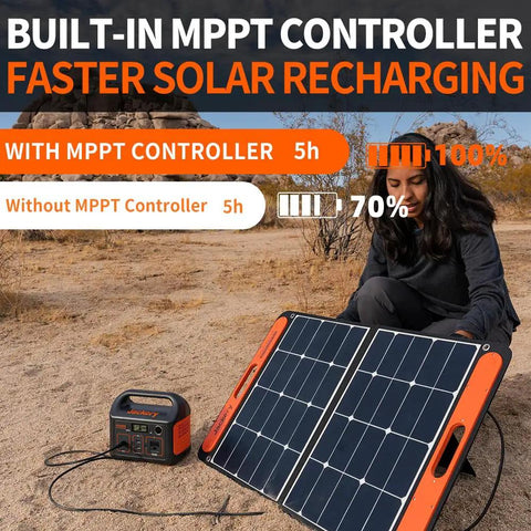 Woman using Portable Power Station Explorer 290 290Wh Capacity With 200W Continuous Output Pure Sine Wave 110V Outlet outdoors