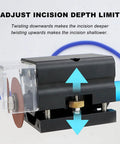 Adjustable depth control on Heavy Duty Pneumatic Nick Grinder for accurate die cutting and rule protection.