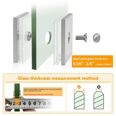 Solid Chrome Shower Glass Clamp, Heavy Duty Brass Clip For Frameless Panels, showing glass thickness 5/16" - 3/8" with mounting screw.