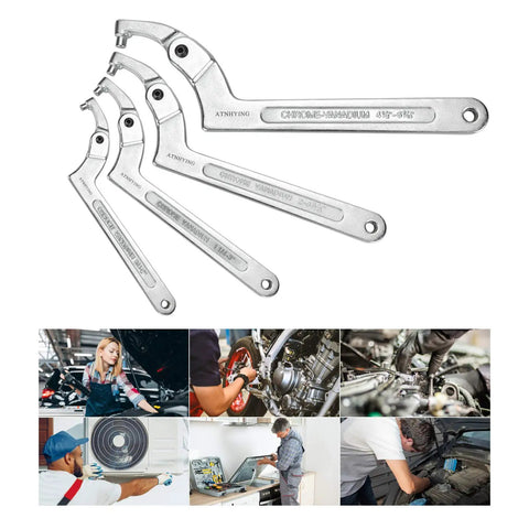 4 Piece Adjustable Spanner Wrench Set With Round Head Hooks, C Pin Wrenches For Machines, Vehicles And Mechanical Equipment