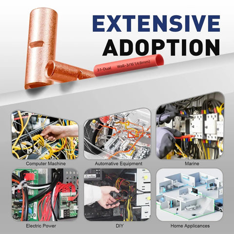 Uninsulated Butt Connectors Kit With 24 Bare Copper Splice Terminals AWG 8-4 And 24 Pcs 3 To 1 Heat Shrink Tubing for automotive and industrial use