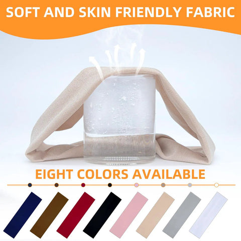 Eight Pack Headbands For Women And Men Non Slip Sweat Wicking Sports Hairbands around a glass with steam demonstrating breathability.