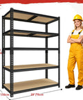 60 Inch High Heavy Duty Metal Garage Shelving Unit With 2400 Lbs Total Capacity, 480 Lbs Per Shelf, Adjustable Overlap Design For Home Garage Warehouse Shop Storage Black, 60x28x12 in