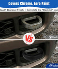 Before and after of Custom Molded Silicone Tow Hook Covers For Ram 2500 3500 2019 2026 Front Tow Hitch Cover Black 2 Piece Set